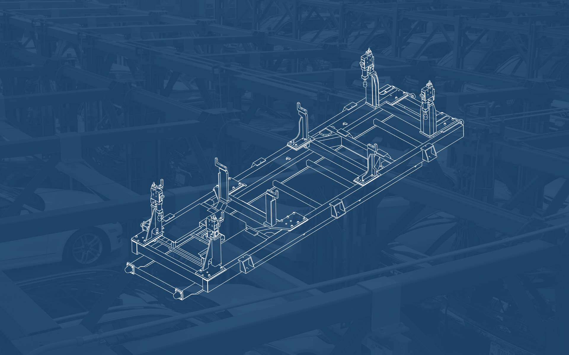 Schematic of a custom 16mm Pin clamp framework for Volvo and their Automotive processes.