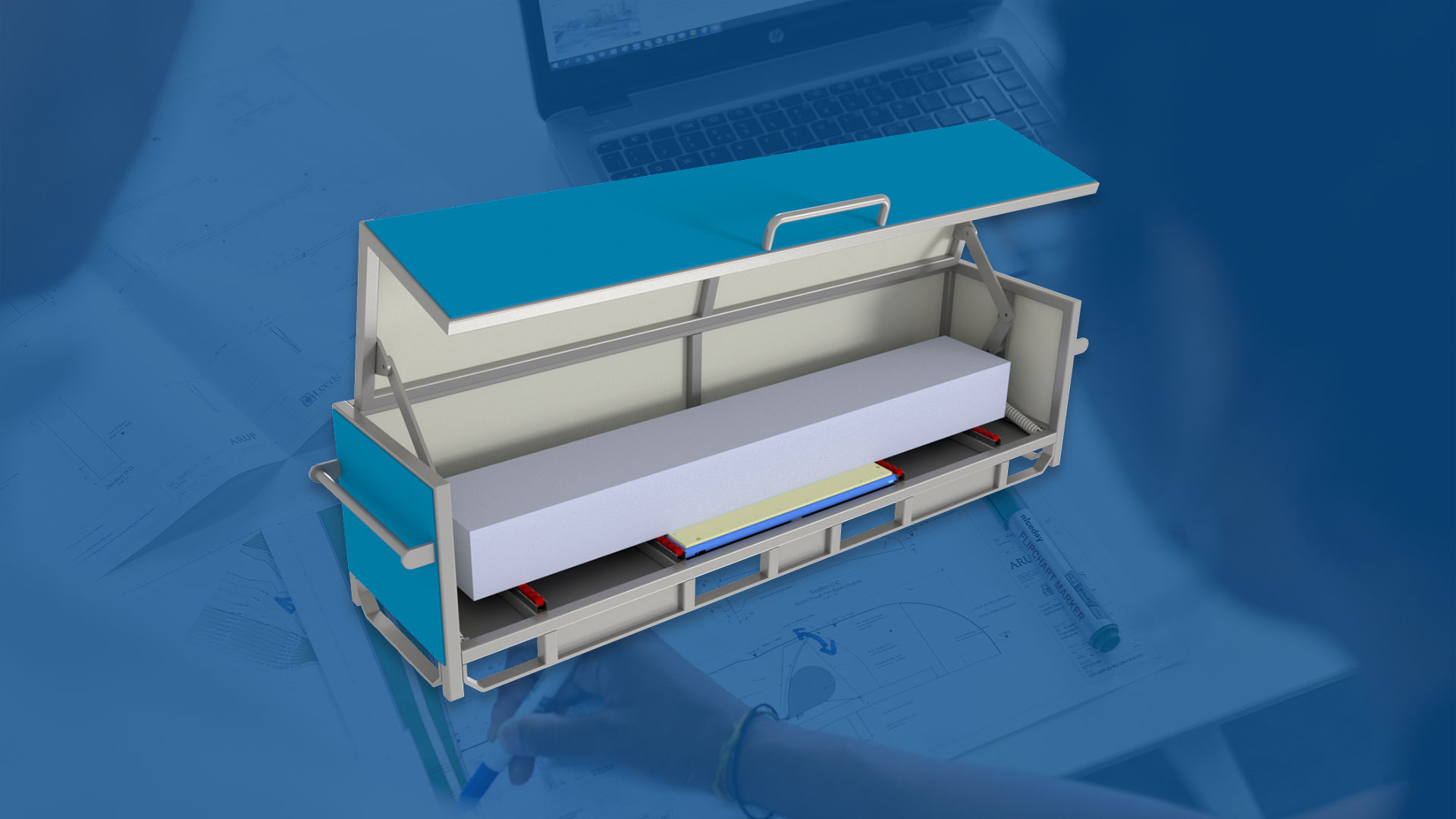 Sandfield Engineering Lithium battery retardant storage container with an engineering opening and closure function