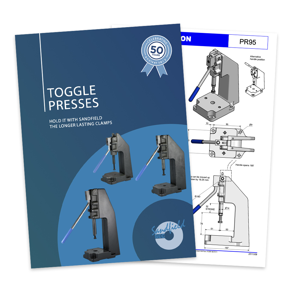 Toggle presses catalogue thumbnail showing cover and interior page.