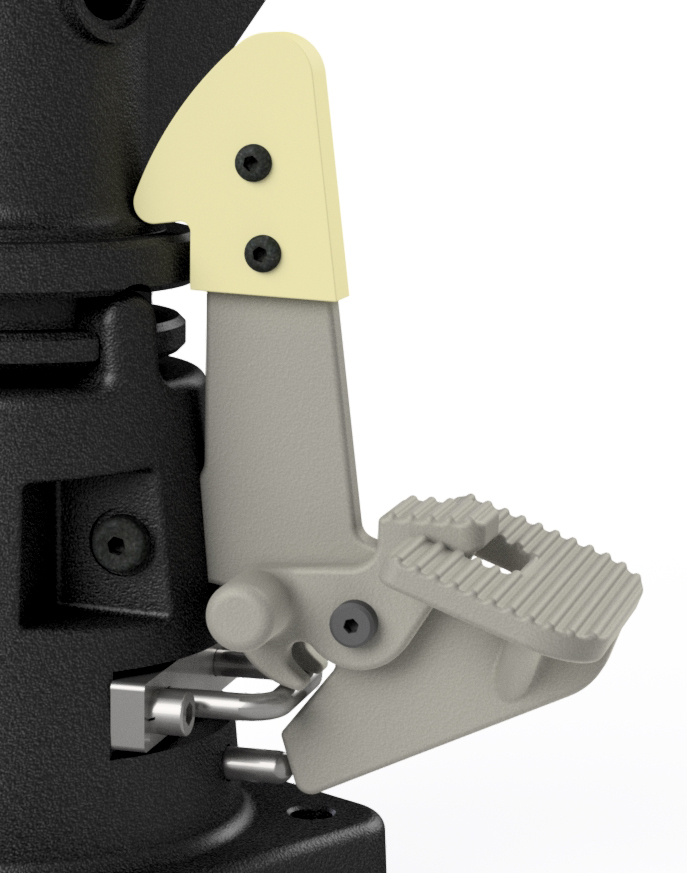 A grey clamp with a specialise set of notches and texture for users and engineered usage.