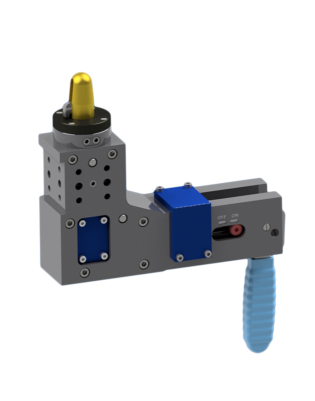 An example of a Block with a handle below and a pin at the top- product code of XPCA manual Pin Clamp