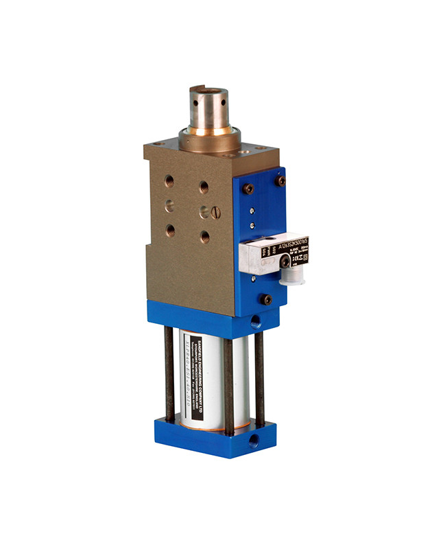 A blue and brass Pin unit manufactured by Sandfield Engineering