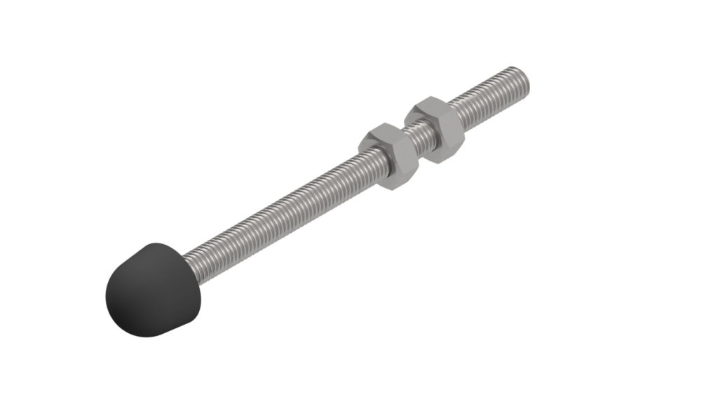 A 3d render of a neoprene tipped spindle product for attachement to a clamp from Sandfield Engineering