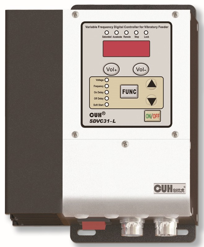 A control unit with some buttons and a display, this is a Sandfield Engineering Variable Vibratory Feeder