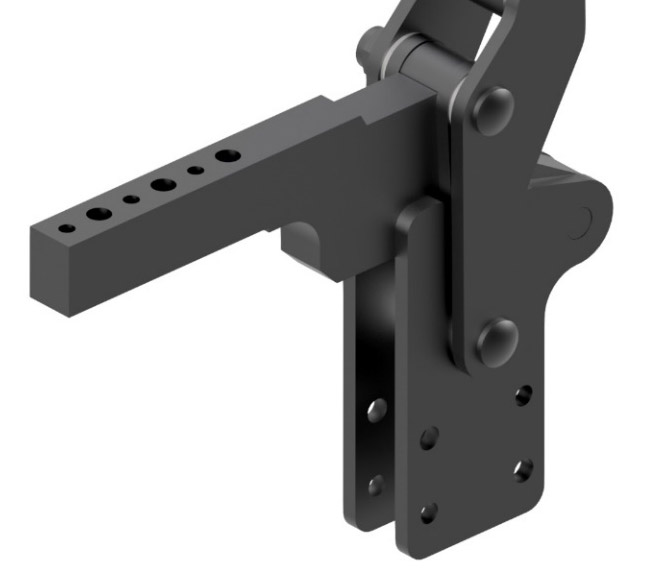 Black clamp bar unit that has predrilled holes from Sandfield Engineering prepared for easy attachment.